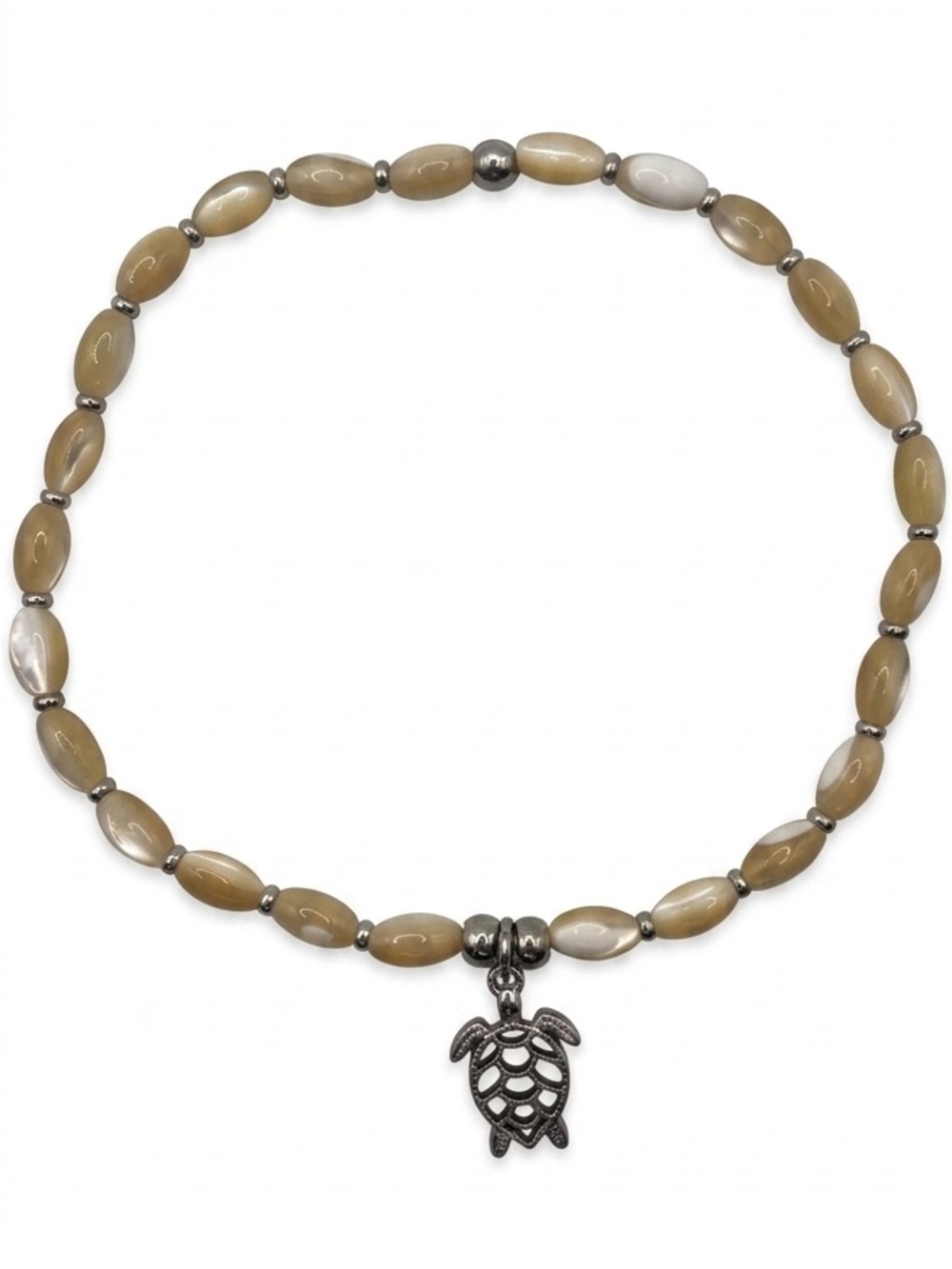 *Anklet* S. Steel Silver Sea Turtle with Natural Shell Stretchy Ankle Bracelet - Picture 3 of 6